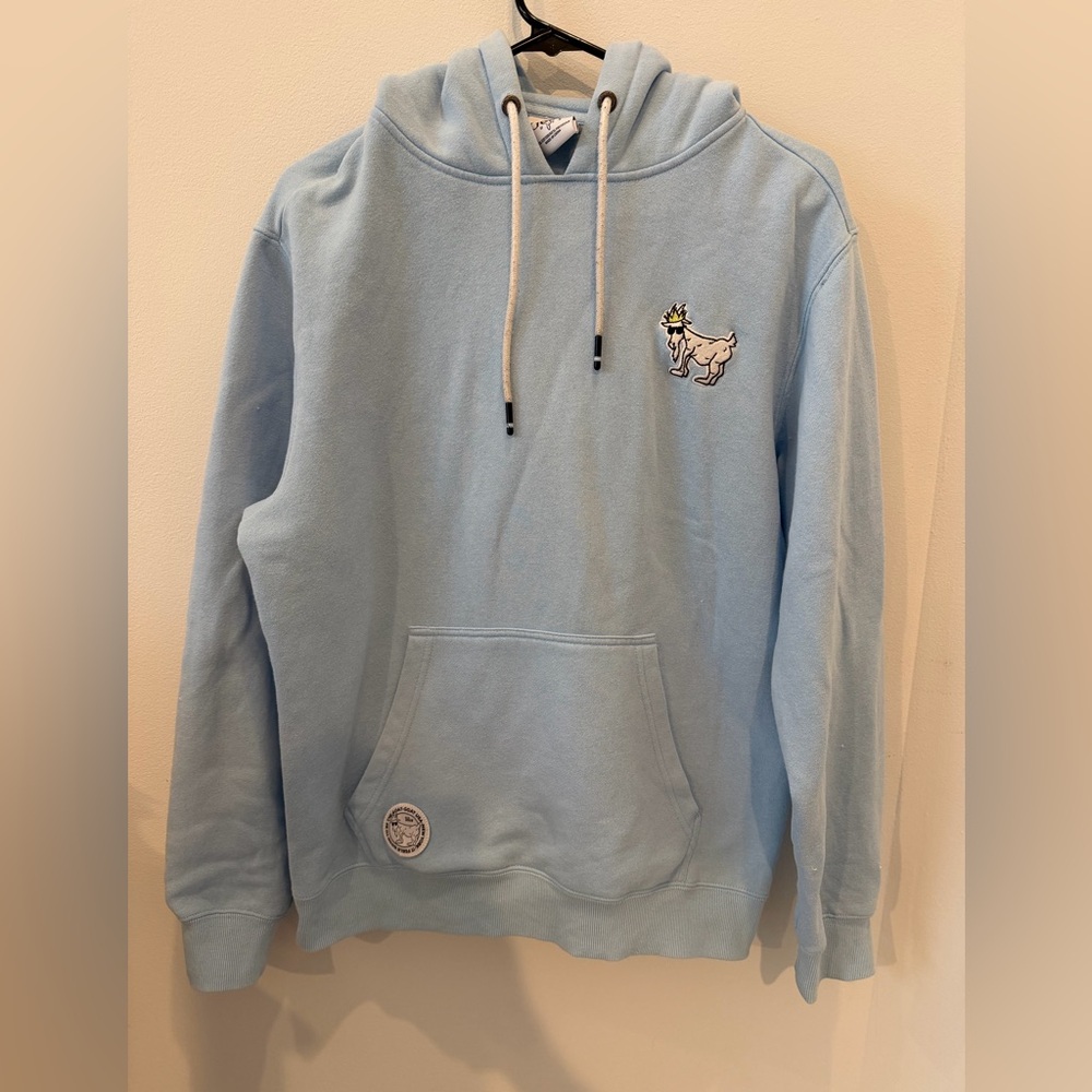 Goat USA Pullover Sweatshirt Sky Blue Hoodie with Embroidered Patch